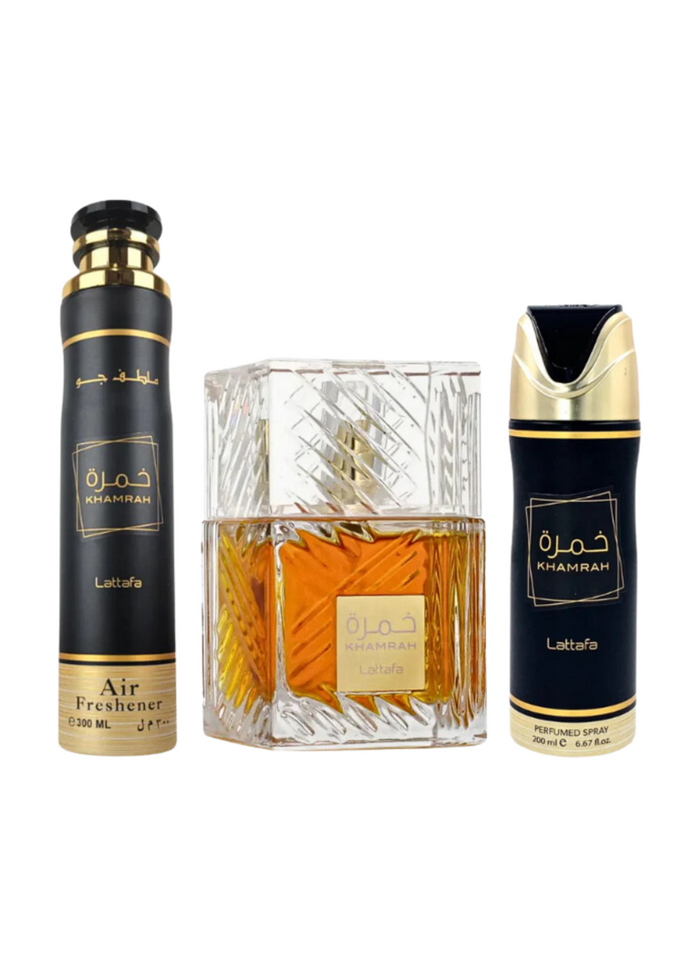 Lattafa Khamrah coffret parfum oriental spray air freshener