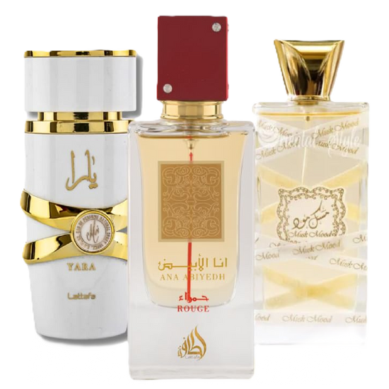 LATTAFA - Trio Musk Mood, Ana Abiyedh Rouge et Yara Moi Eau de Parfum 100ML