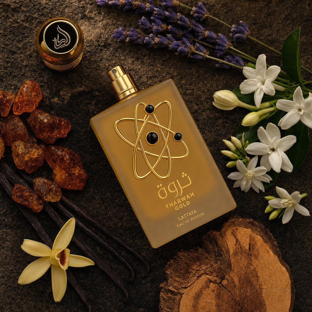Pride Tharwah Gold Eau de Parfum 100ML - Flat Lay